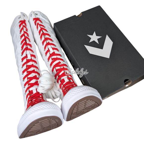 Converse XXHI White Black Red Elastic Lace Canvas Knee High Sneaker Boot M11 W13 - Picture 8 of 9
